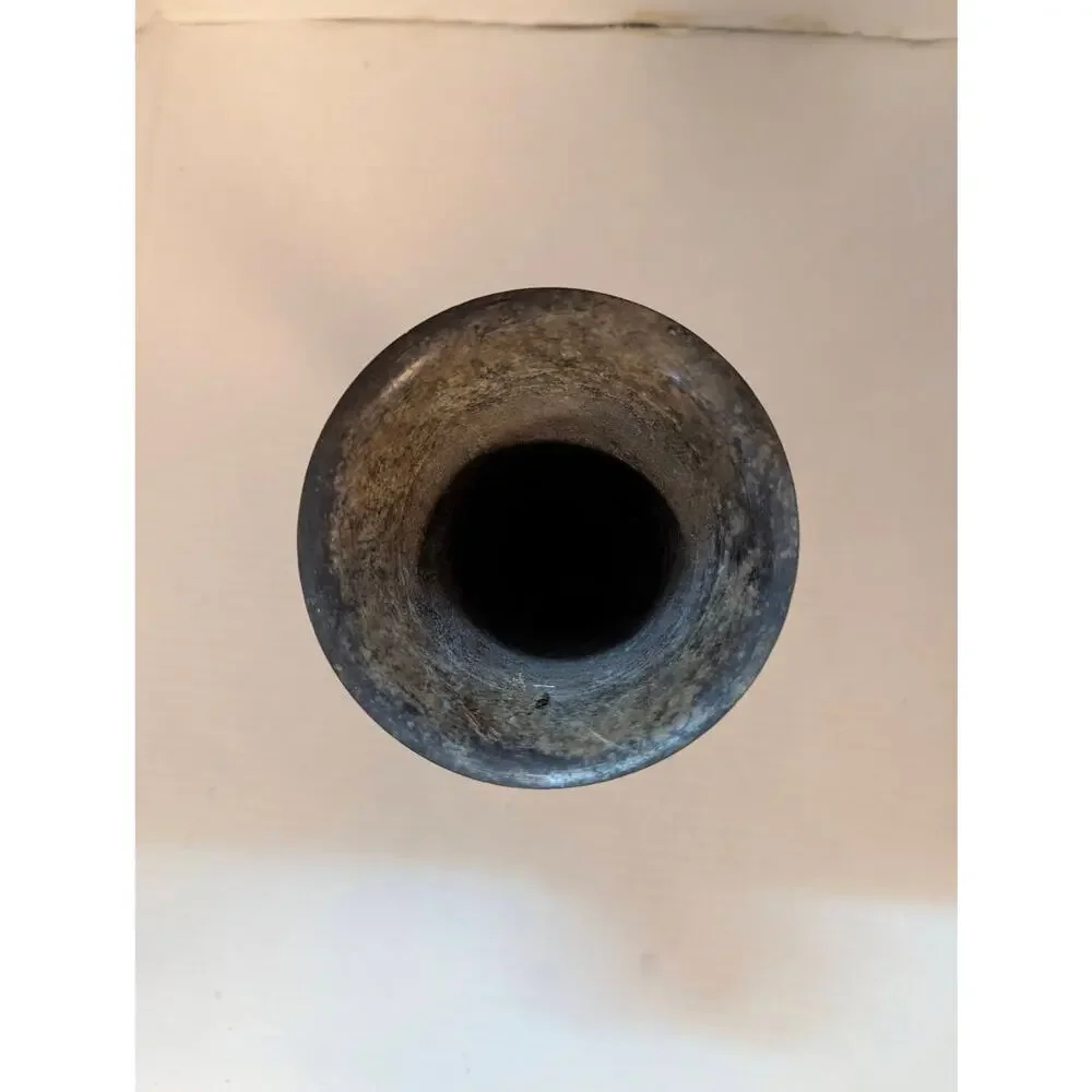 Vintage Antique Brass Trumpet Vase Distressed Etched Verdigris Metal 10" - Picture 5 of 10